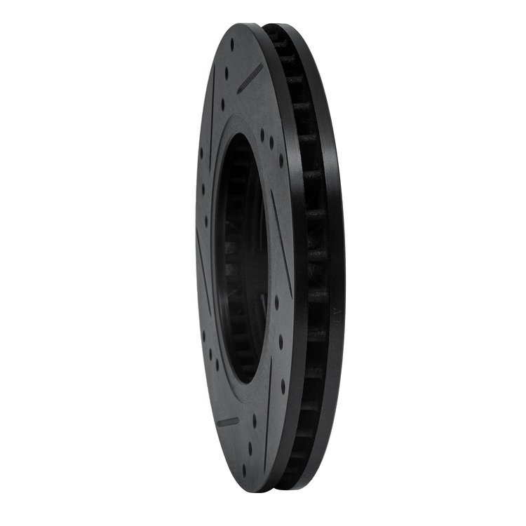 E-Line Drilled & Slotted Black Brake Rotor, 1985-2012 Infiniti/Nissan, Position: Front Right