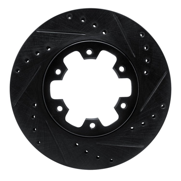 E-Line Drilled & Slotted Black Brake Rotor, 1985-2002 Infiniti/Nissan, Position: Front Right