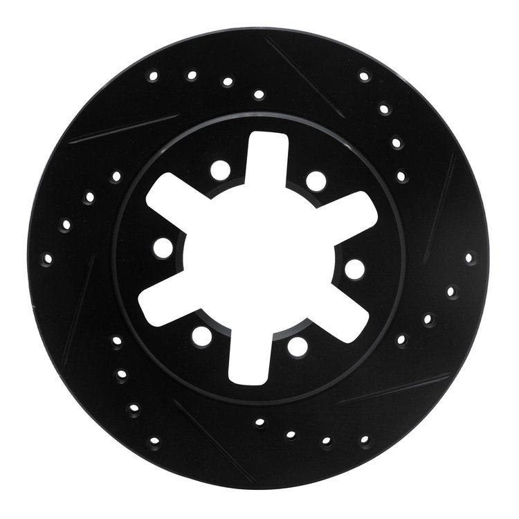 E-Line Drilled & Slotted Black Brake Rotor, 1985-1997 Infiniti/Nissan, Position: Front Right