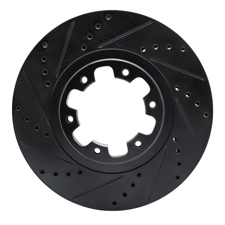 E-Line Drilled & Slotted Black Brake Rotor, 1998-2004 Infiniti/Nissan, Position: Front Left