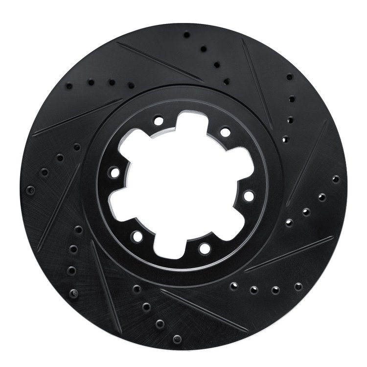 E-Line Drilled & Slotted Black Brake Rotor, 1998-2004 Infiniti/Nissan, Position: Front Right