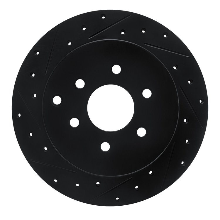 E-Line Drilled & Slotted Black Brake Rotor, 2005-2012 Infiniti/Nissan, Position: Rear Left