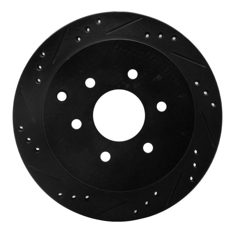 E-Line Drilled & Slotted Black Brake Rotor, Fits Select Fits Multiple Makes/Models, Position: Rear Left
