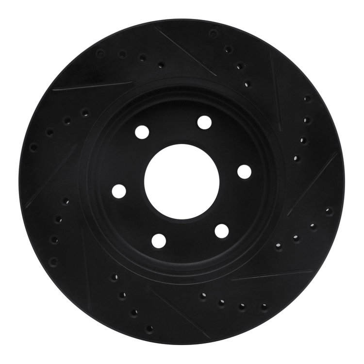 E-Line Drilled & Slotted Black Brake Rotor, 2005-2021 Fits Multiple Makes/Models, Position: Front Left