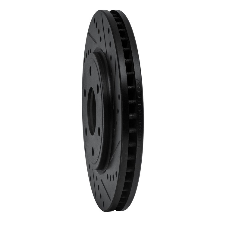 E-Line Drilled & Slotted Black Brake Rotor, 2005-2021 Fits Multiple Makes/Models, Position: Front Right