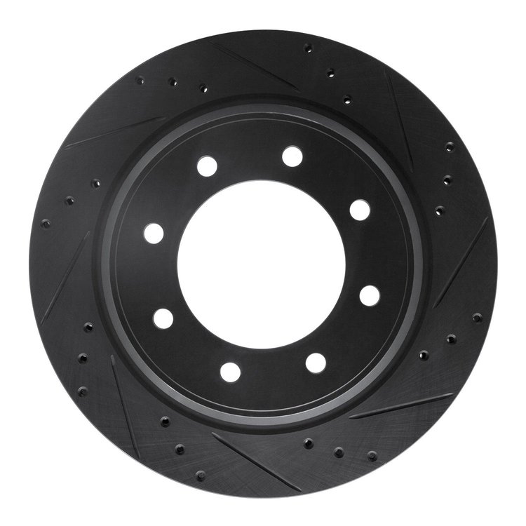 E-Line Drilled & Slotted Black Brake Rotor, 2012-2021 Infiniti/Nissan, Position: Rear Right