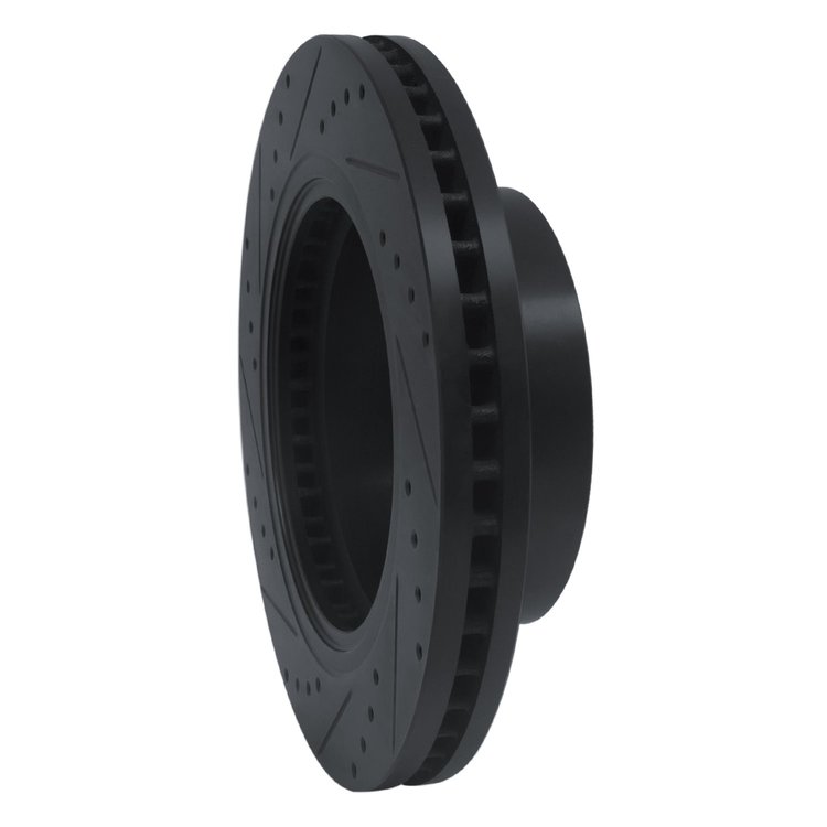 E-Line Drilled & Slotted Black Brake Rotor, 2012-2021 Infiniti/Nissan, Position: Front Right