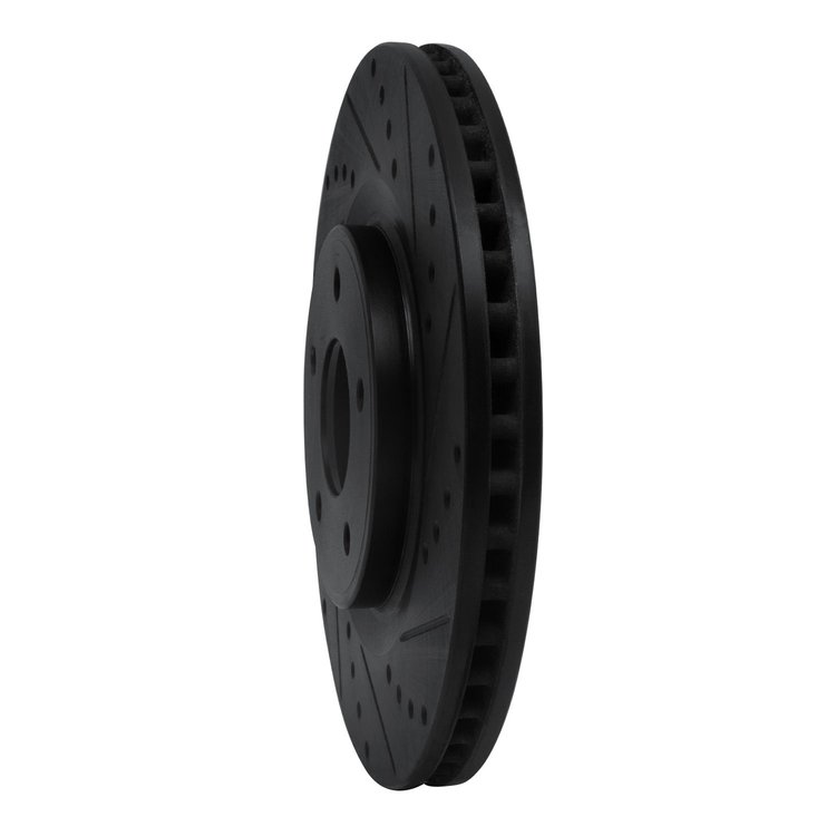 E-Line Drilled & Slotted Black Brake Rotor, 2014-2019 Infiniti/Nissan, Position: Front Right