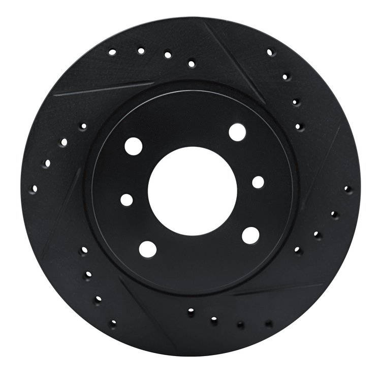 E-Line Drilled & Slotted Black Brake Rotor, 1990-1992 Infiniti/Nissan, Position: Front Right