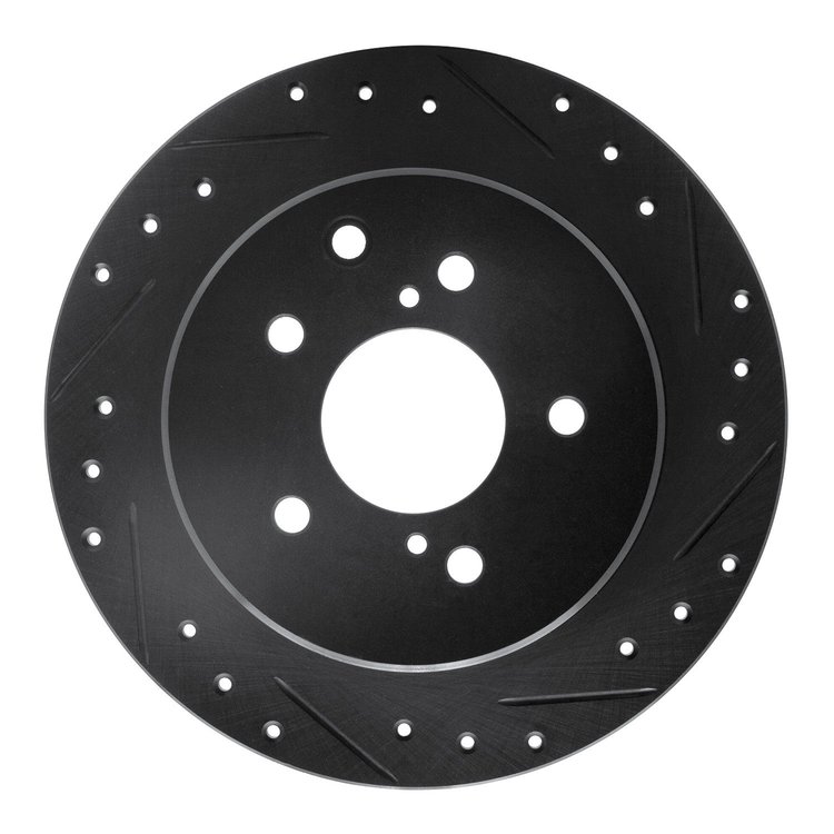 E-Line Drilled & Slotted Black Brake Rotor, 1990-1996 Infiniti/Nissan, Position: Rear Right