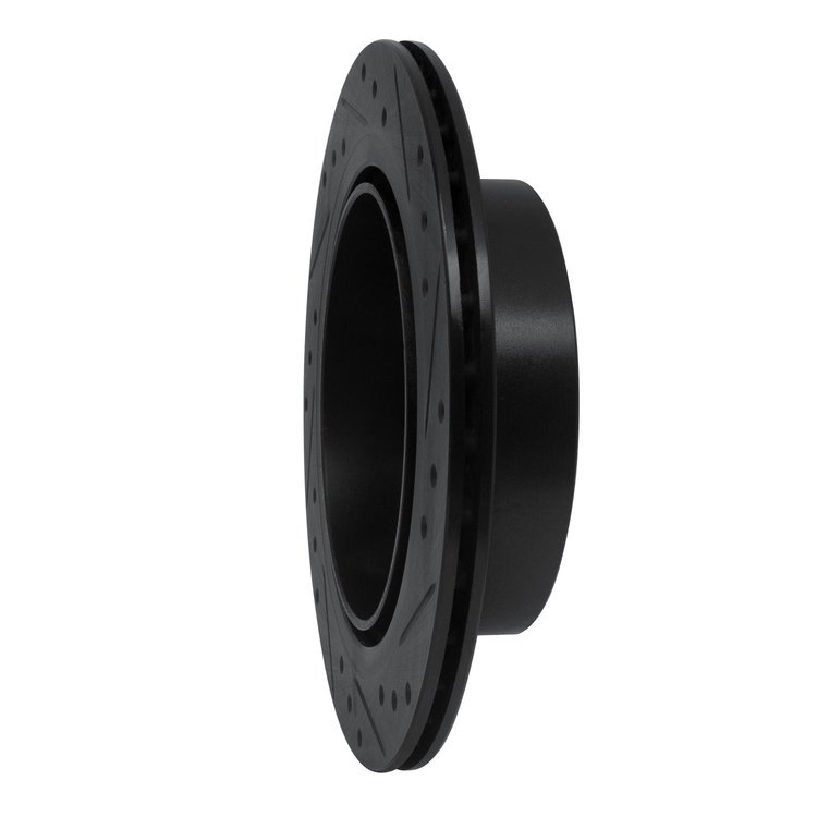 E-Line Drilled & Slotted Black Brake Rotor, 1993-2001 Infiniti/Nissan, Position: Rear Left