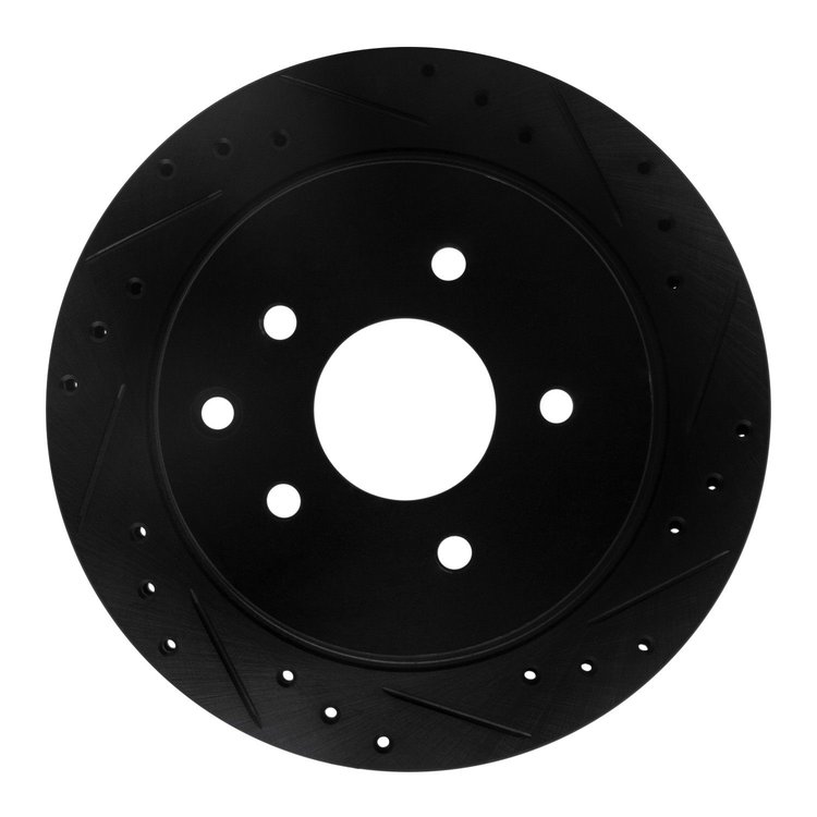 E-Line Drilled & Slotted Black Brake Rotor, 1993-2001 Infiniti/Nissan, Position: Rear Right