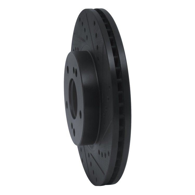 E-Line Drilled & Slotted Black Brake Rotor, 1997-2001 Infiniti/Nissan, Position: Front Right