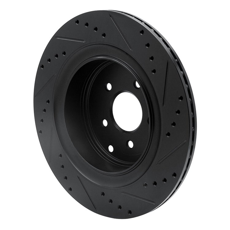 E-Line Drilled & Slotted Black Brake Rotor, Fits Select Infiniti/Nissan, Position: Rear Left