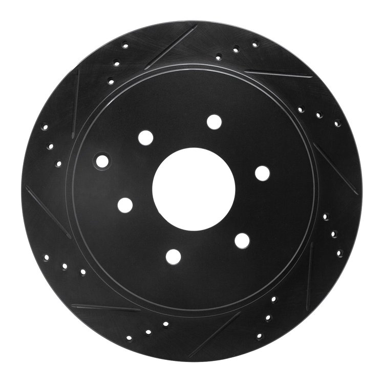 E-Line Drilled & Slotted Black Brake Rotor, Fits Select Infiniti/Nissan, Position: Rear Left
