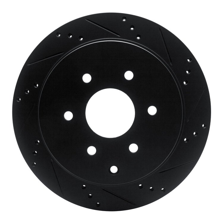 E-Line Drilled & Slotted Black Brake Rotor, Fits Select Infiniti/Nissan, Position: Rear Right