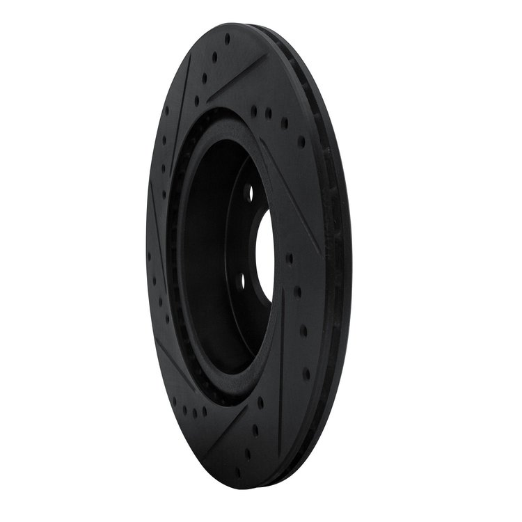 E-Line Drilled & Slotted Black Brake Rotor, Fits Select Infiniti/Nissan, Position: Rear Right