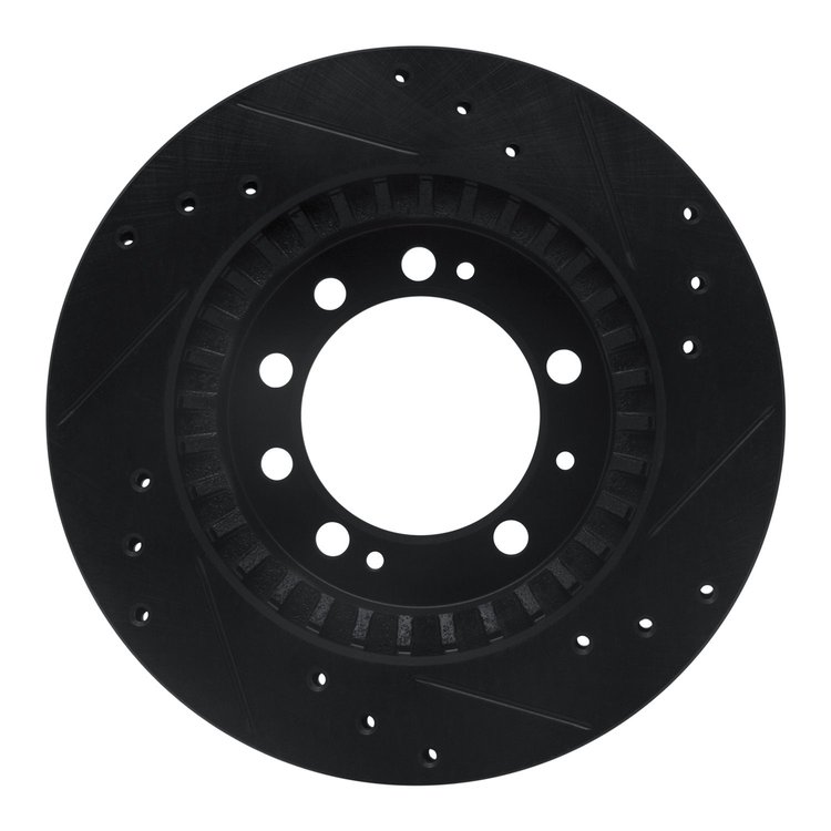 E-Line Drilled & Slotted Black Brake Rotor, 1983-1989 Fits Multiple Makes/Models, Position: Rear Left