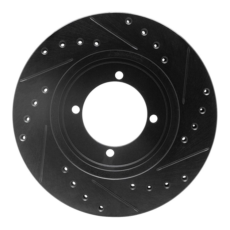 E-Line Drilled & Slotted Black Brake Rotor, 1984-1990 Fits Multiple Makes/Models, Position: Front Left