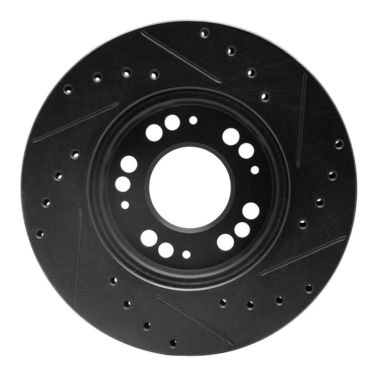 E-Line Drilled & Slotted Black Brake Rotor, 1991-2004 Fits Multiple Makes/Models, Position: Front Left