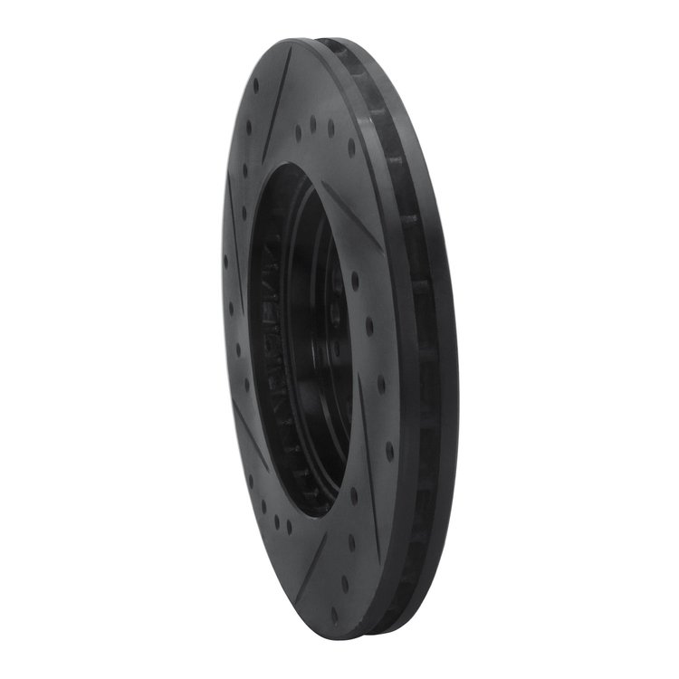 E-Line Drilled & Slotted Black Brake Rotor, 1991-2004 Fits Multiple Makes/Models, Position: Front Right