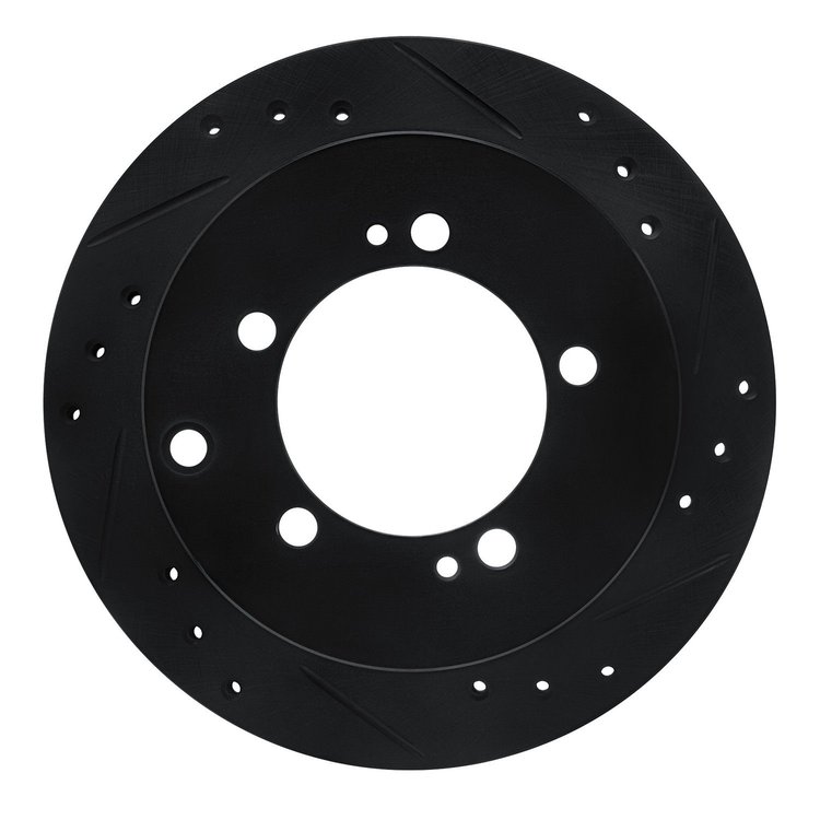 E-Line Drilled & Slotted Black Brake Rotor, 1991-1999 Fits Multiple Makes/Models, Position: Rear Right