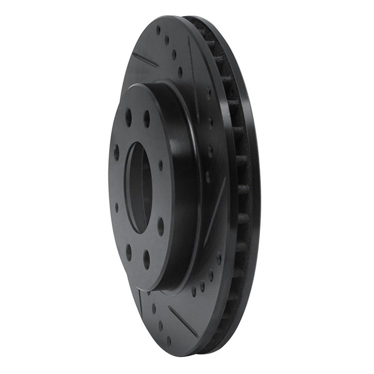 E-Line Drilled & Slotted Black Brake Rotor, 1988-2007 Fits Multiple Makes/Models, Position: Front Right