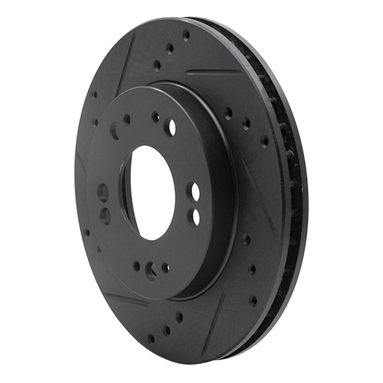 E-Line Drilled & Slotted Black Brake Rotor, 1990-2005 Fits Multiple Makes/Models, Position: Front Left