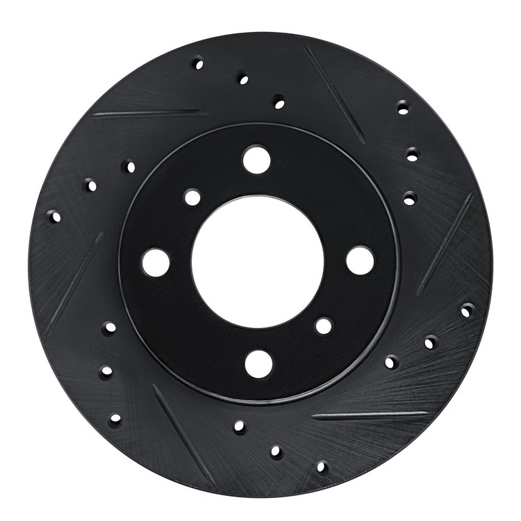E-Line Drilled & Slotted Black Brake Rotor, 1992-2000 Fits Multiple Makes/Models, Position: Front Right