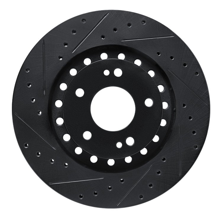 E-Line Drilled & Slotted Black Brake Rotor, 1993-1999 Fits Multiple Makes/Models, Position: Front Left