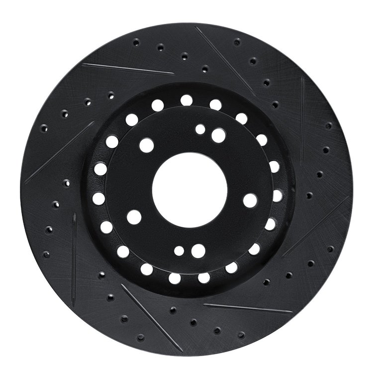 E-Line Drilled & Slotted Black Brake Rotor, 1993-1999 Fits Multiple Makes/Models, Position: Front Right