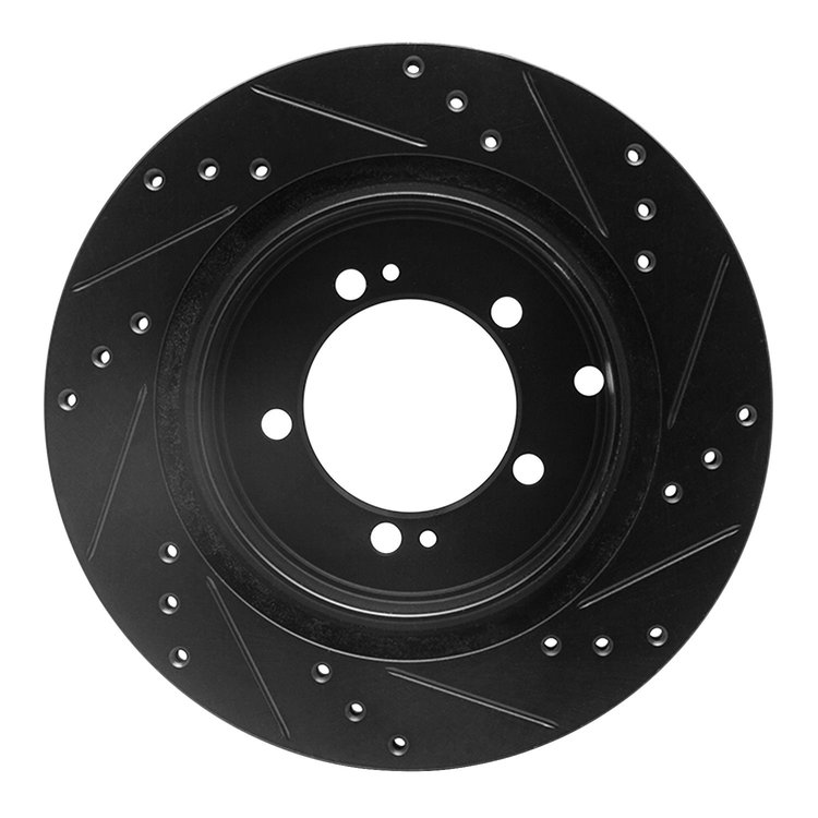 E-Line Drilled & Slotted Black Brake Rotor, 1993-1999 Fits Multiple Makes/Models, Position: Rear Left