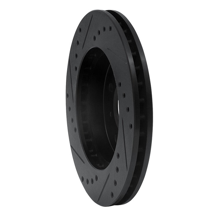 E-Line Drilled & Slotted Black Brake Rotor, 1998-2007 Mitsubishi, Position: Front Right