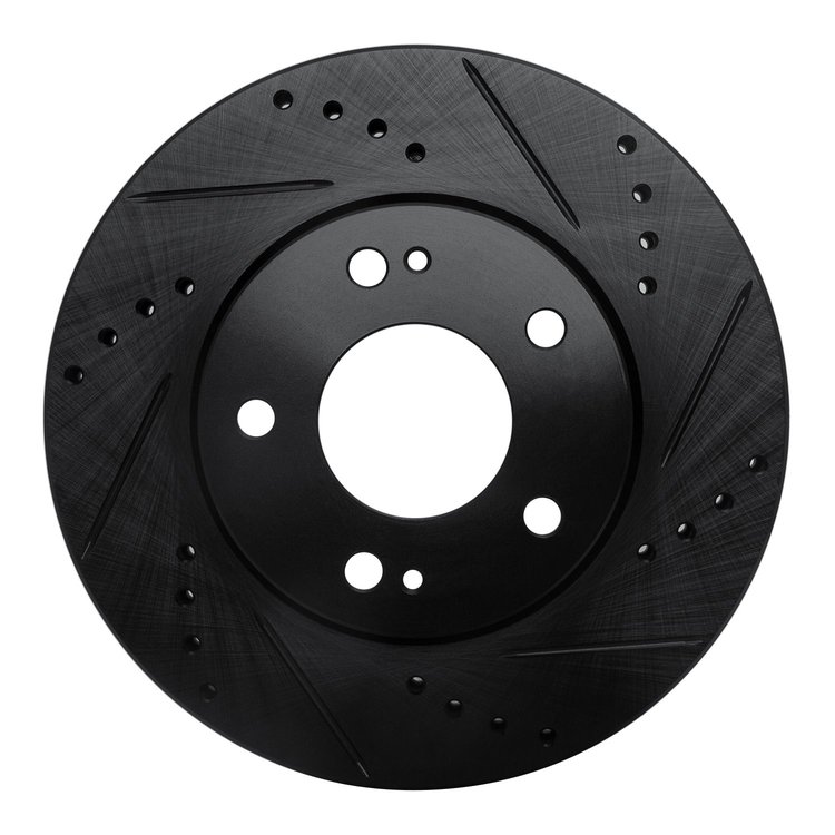 E-Line Drilled & Slotted Black Brake Rotor, 2000-2012 Fits Multiple Makes/Models, Position: Front Right