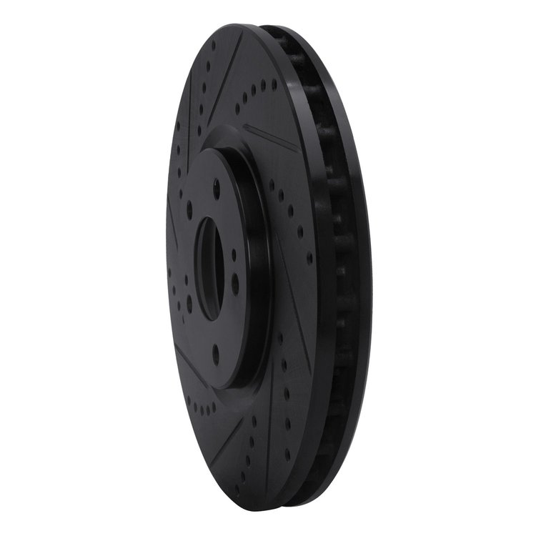 E-Line Drilled & Slotted Black Brake Rotor, 2003-2006 Mitsubishi, Position: Front Left