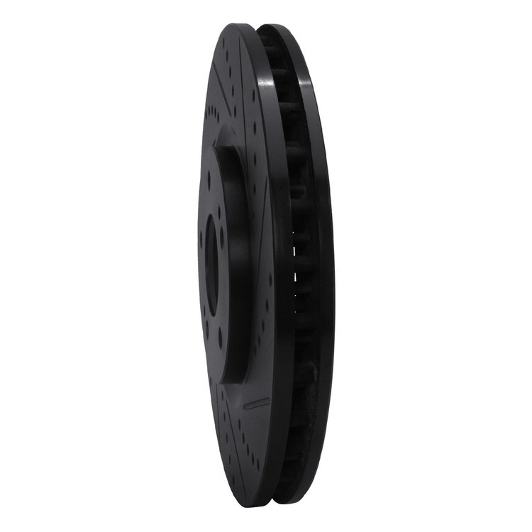 E-Line Drilled & Slotted Black Brake Rotor, 2003-2006 Mitsubishi, Position: Front Right