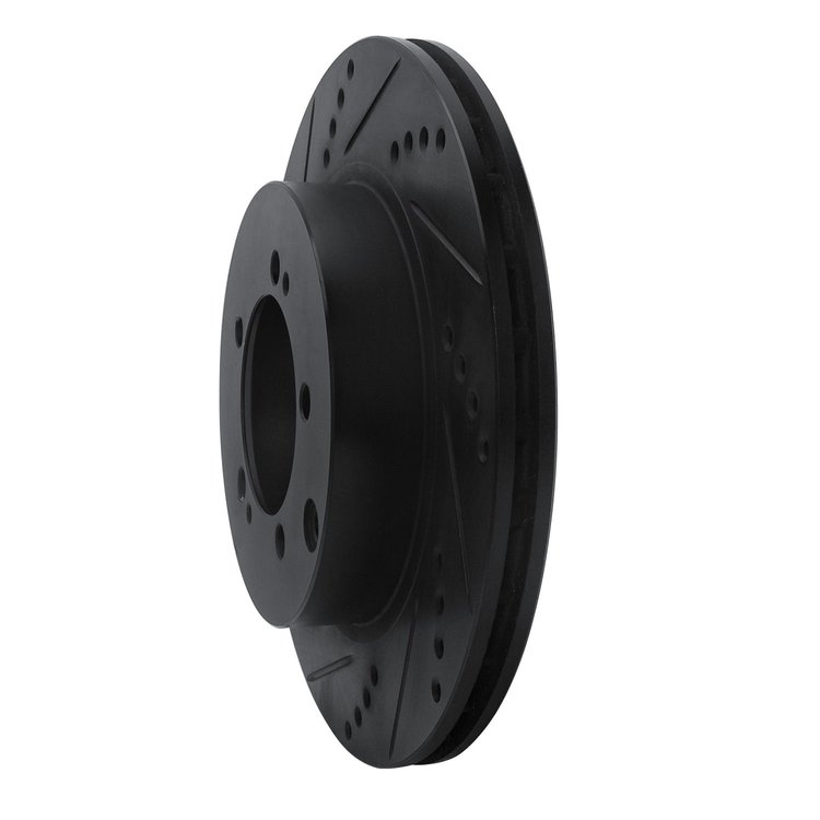 E-Line Drilled & Slotted Black Brake Rotor, 2003-2006 Mitsubishi, Position: Rear Left