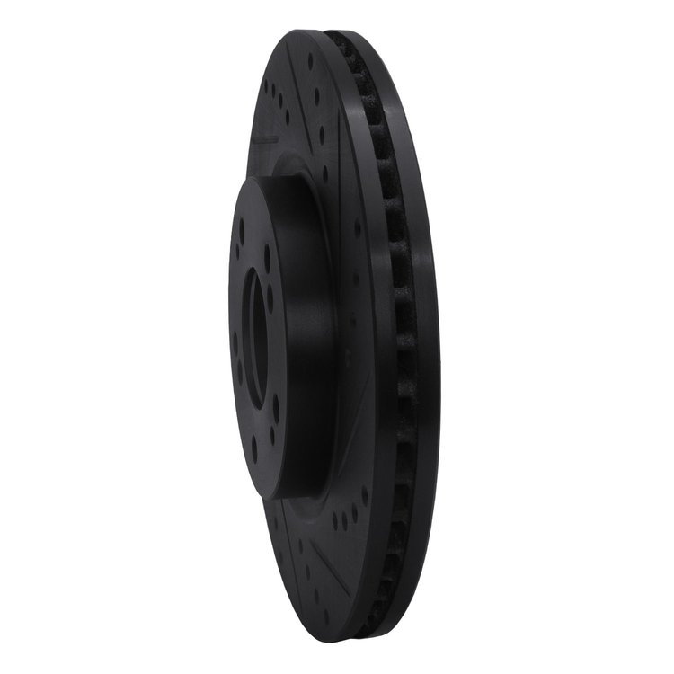 E-Line Drilled & Slotted Black Brake Rotor, 2004-2012 Mitsubishi, Position: Front Right