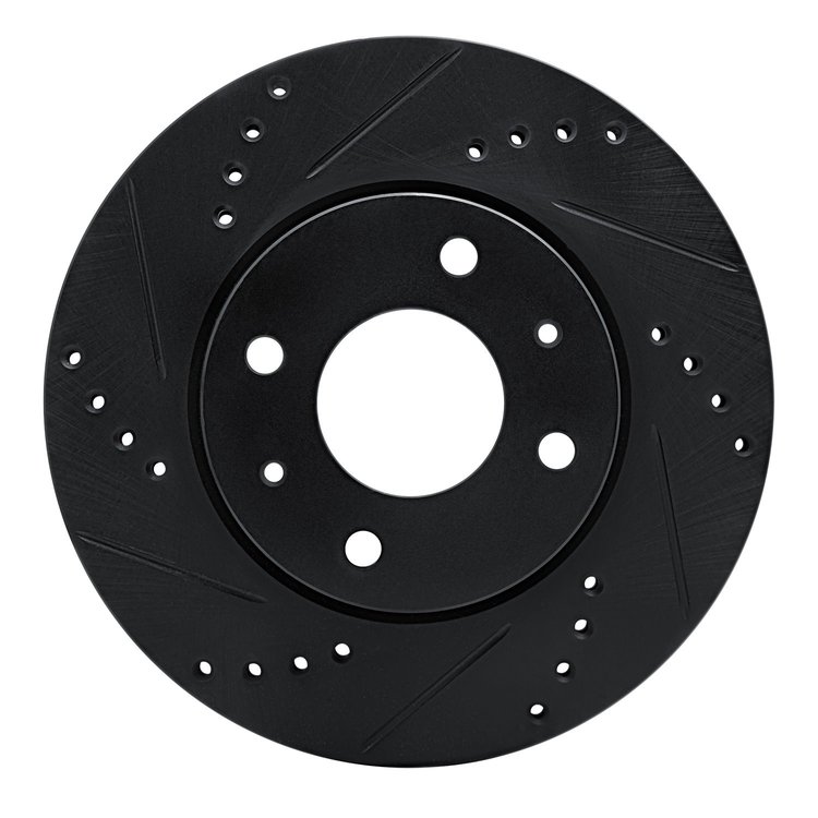 E-Line Drilled & Slotted Black Brake Rotor, 2004-2004 Mitsubishi, Position: Front Left