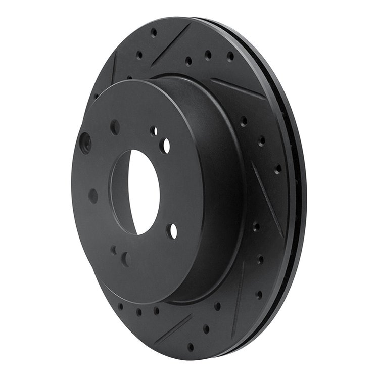 E-Line Drilled & Slotted Black Brake Rotor, 2006-2012 Mitsubishi, Position: Rear Left
