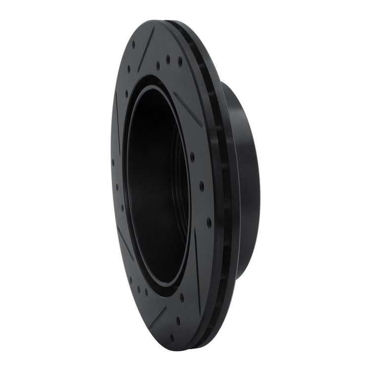 E-Line Drilled & Slotted Black Brake Rotor, 2006-2012 Mitsubishi, Position: Rear Right