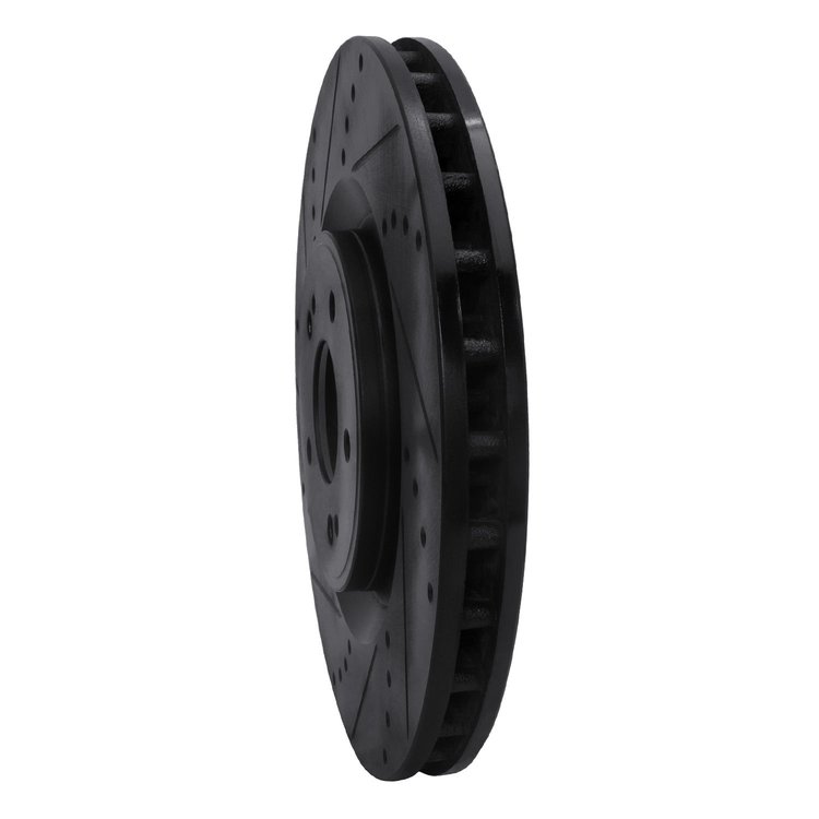 E-Line Drilled & Slotted Black Brake Rotor, 2008-2015 Mitsubishi, Position: Front Left