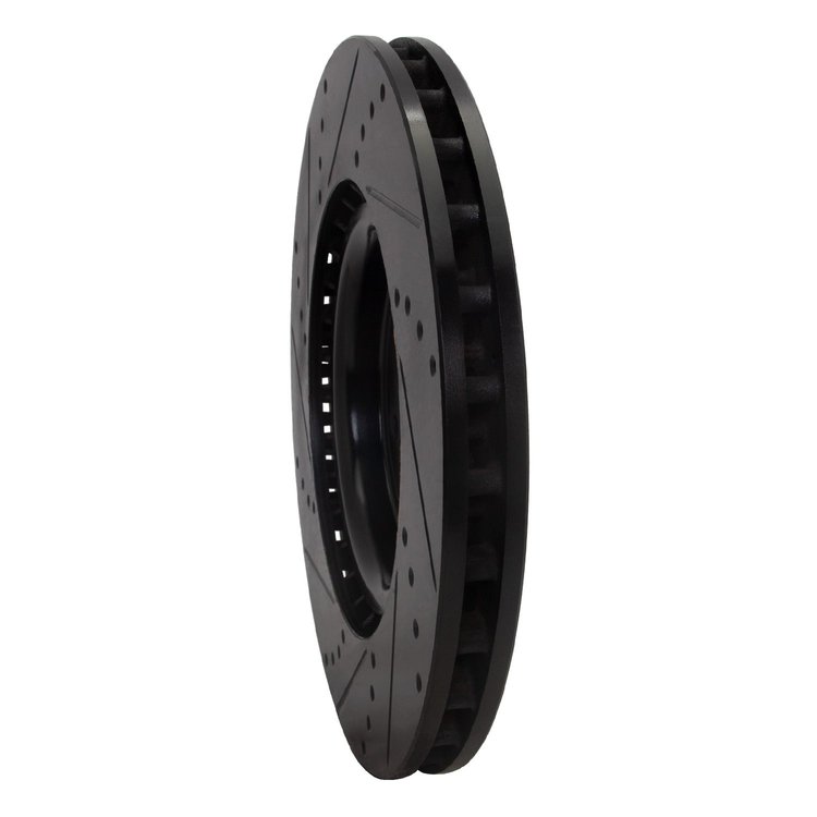 E-Line Drilled & Slotted Black Brake Rotor, 2008-2015 Mitsubishi, Position: Front Right