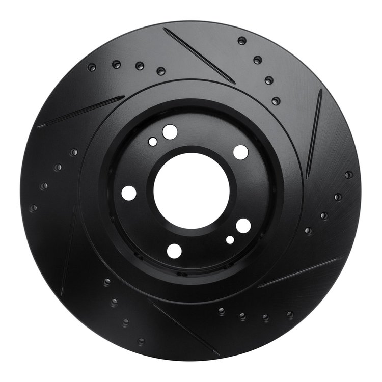 E-Line Drilled & Slotted Black Brake Rotor, 2009-2015 Mitsubishi, Position: Front Right