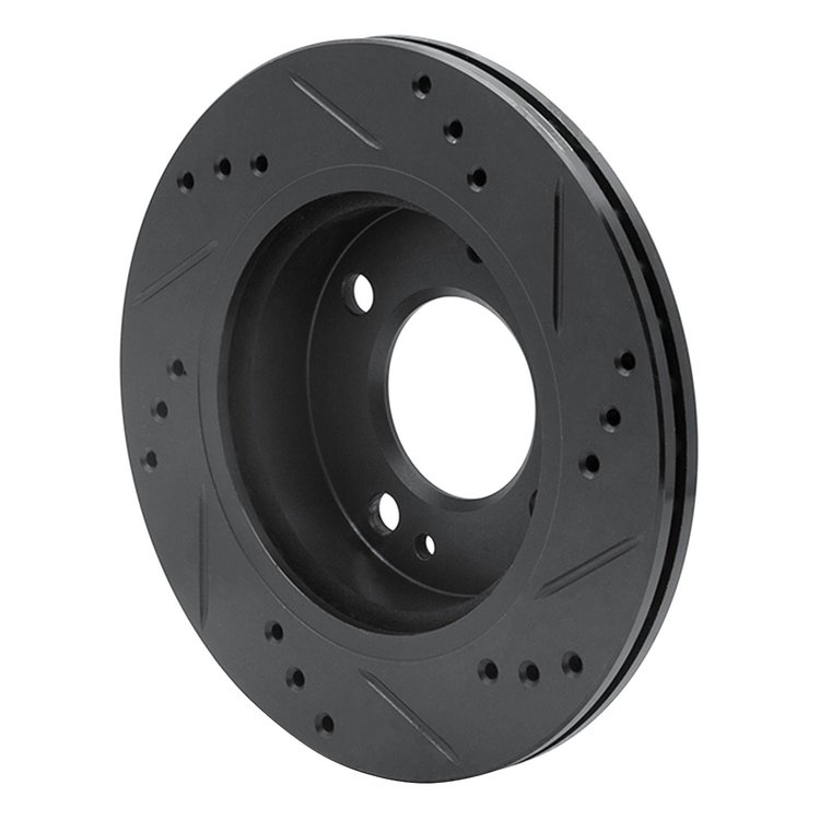 E-Line Drilled & Slotted Black Brake Rotor, 2014-2015 Mitsubishi, Position: Front Left