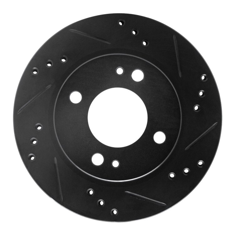 E-Line Drilled & Slotted Black Brake Rotor, 2014-2015 Mitsubishi, Position: Front Right