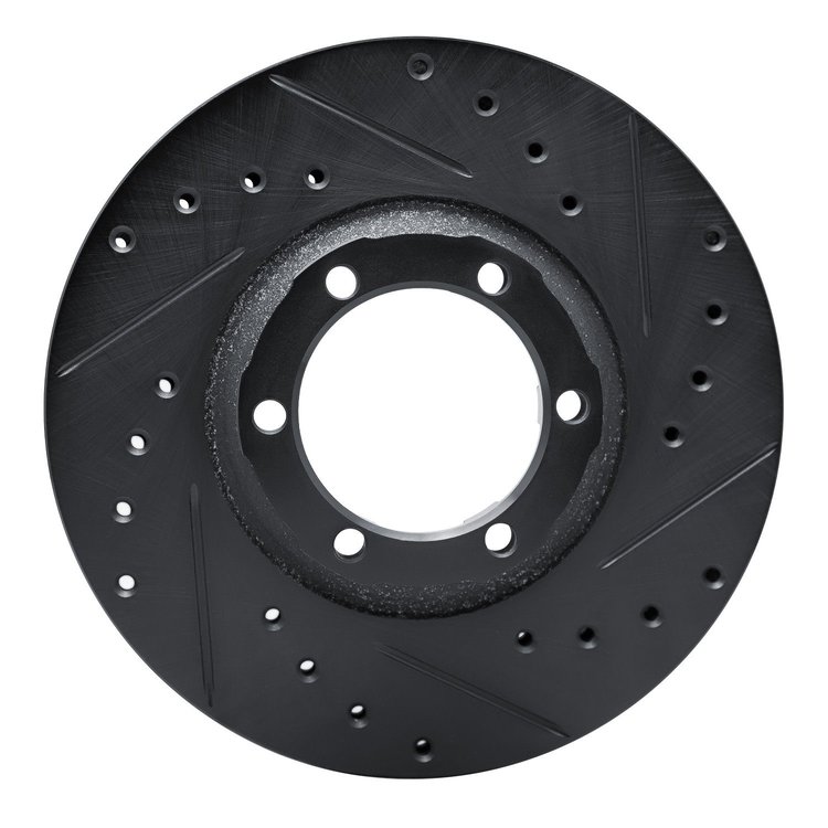 E-Line Drilled & Slotted Black Brake Rotor, 1986-1996 Fits Multiple Makes/Models, Position: Front Right
