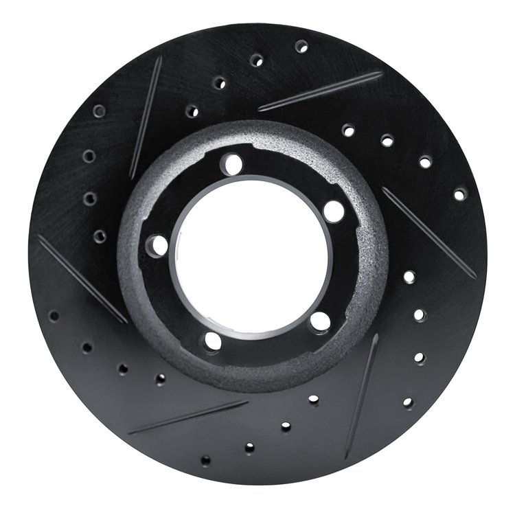 E-Line Drilled & Slotted Black Brake Rotor, 1987-1990 Mitsubishi, Position: Front Left