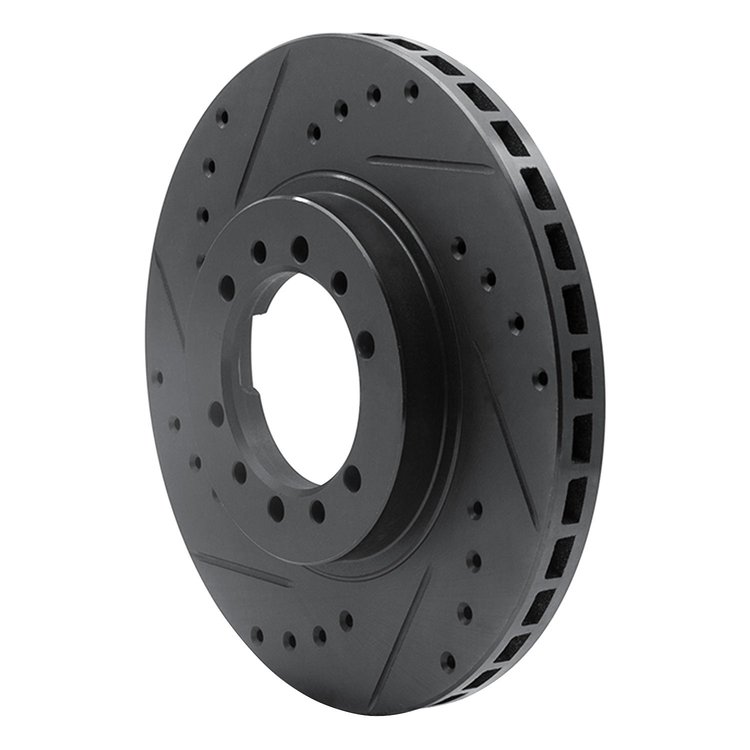 E-Line Drilled & Slotted Black Brake Rotor, 1990-2004 Mitsubishi, Position: Front Left