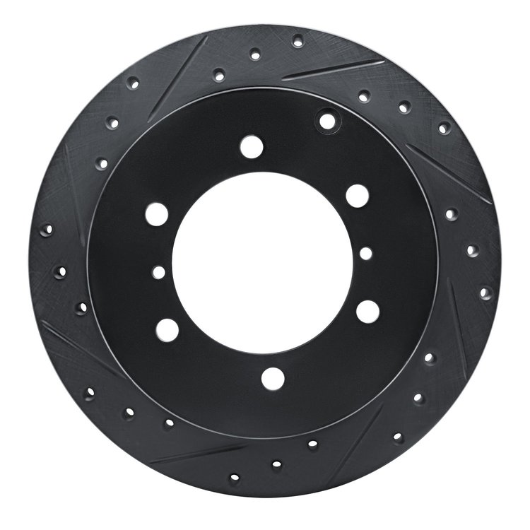 E-Line Drilled & Slotted Black Brake Rotor, 1990-2004 Mitsubishi, Position: Rear Left